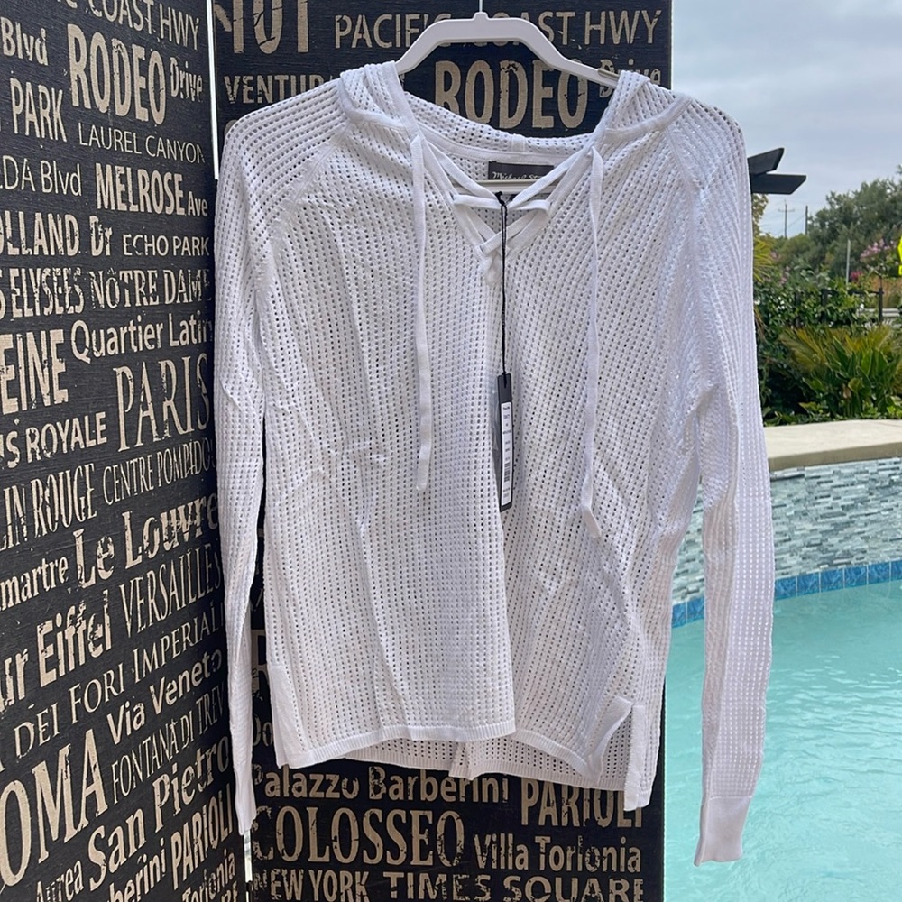 Michael Stars Ivory Lace-Up V-Neck Sweater